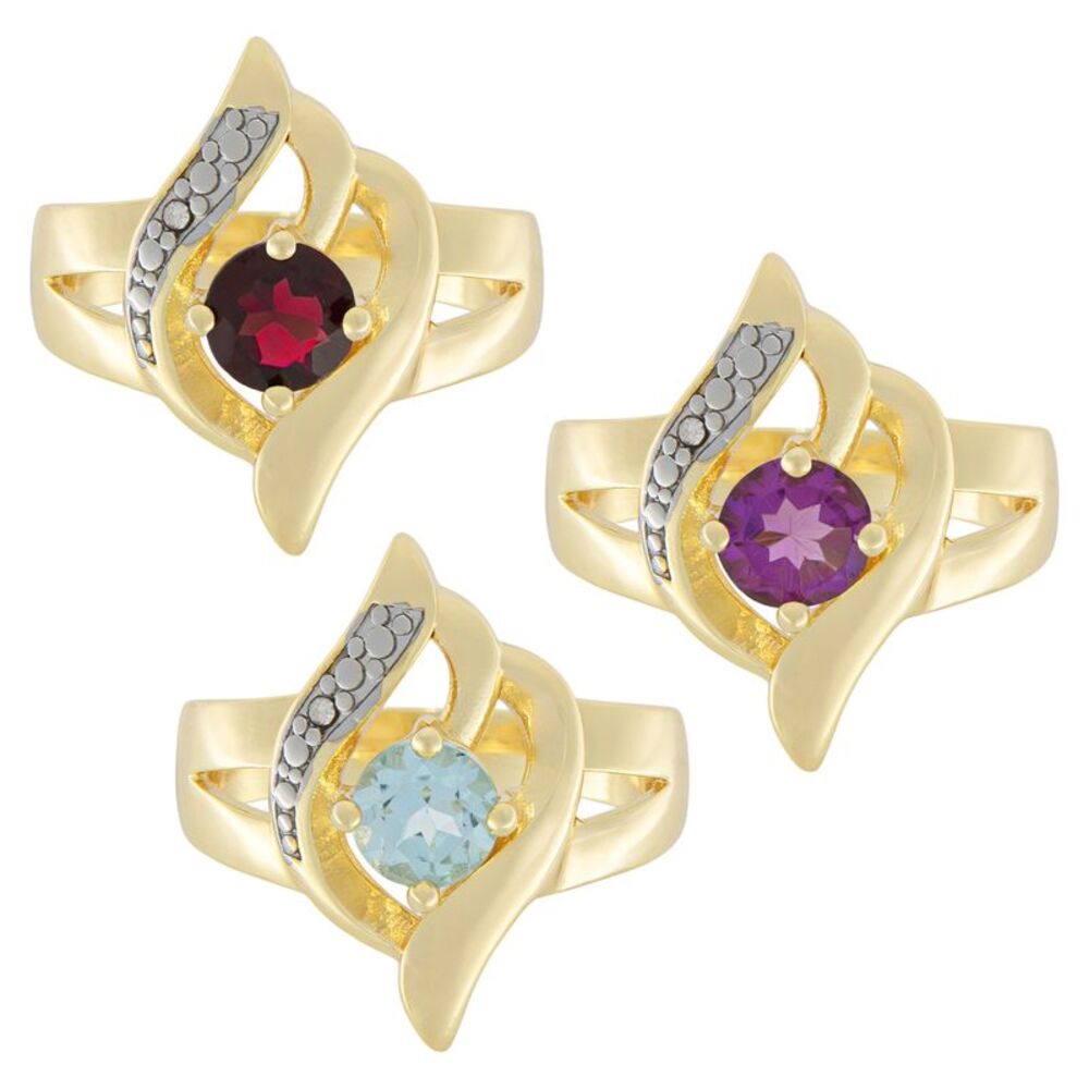 Radiant Treasures Gold Toned Genuine Gemstone Cocktail Ring Trio, Size 6